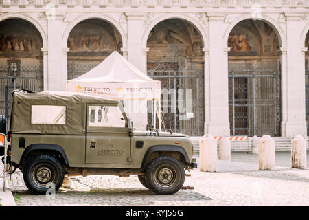 Rome, Italy - October 21, 2018: Military Vehicle Truck Parked Near Post Stock Photo