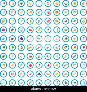 100 food and cooking icons set, isometric 3d style Stock Vector