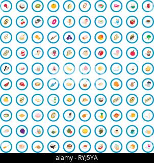 100 food and kitchen icons set, isometric 3d style Stock Vector