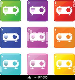 Retro radio icons set 9 color collection Stock Vector