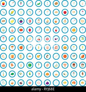 100 food and kitchen icons set, cartoon style Stock Vector