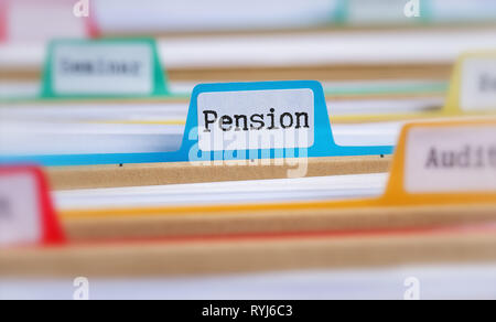 File folders with a tab labeled Pension Stock Photo