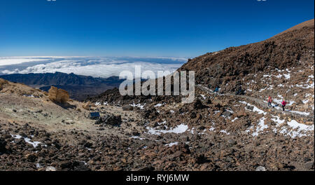 Top view of Teide crater with tracks and tourists, gigapan Stock Photo