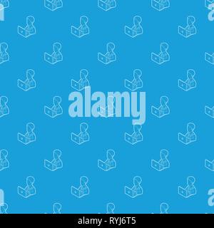 Businessman using his laptop pattern vector seamless blue Stock Vector