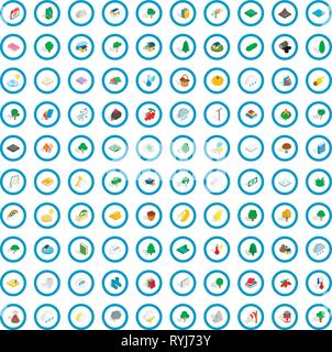 100 forest icons set, isometric 3d style Stock Vector