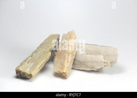 Crystals of major industrial lithium ore spodumene.  Sample from Haapaluoma lithium quarry in Finland. Stock Photo