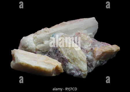 Crystals of major industrial lithium ore spodumene.   Sample from Haapaluoma Finland. Stock Photo