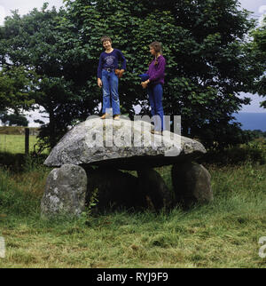 prehistory, prehistoric times, architecture, dolmen, megalithic tomb of Rhoslan, peninsula Lleyn, Wales, Great Britain, circa 1980s, Additional-Rights-Clearance-Info-Not-Available Stock Photo