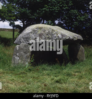 prehistory, prehistoric times, architecture, dolmen, megalithic tomb of Rhoslan, peninsula Lleyn, Wales, Great Britain, Additional-Rights-Clearance-Info-Not-Available Stock Photo