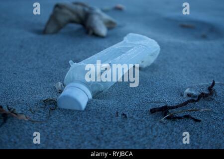 Plastic Bottle Washed up on Shore Stock Photo