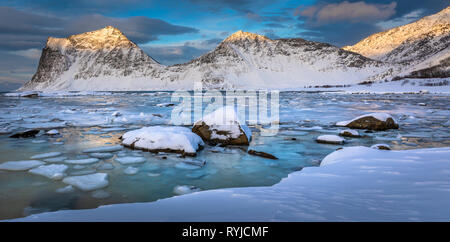 Lofoten is an archipelago and a traditional district in the county of Nordland, Norway. Stock Photo