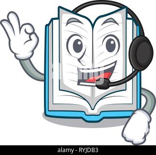 With headphone opened book in the cartoon box Stock Vector