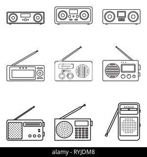 Radio icon set. Portable audio. Thin line vector Stock Vector