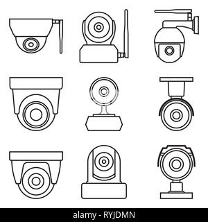 Security camera. Home surveillance equipment. Flat vector icons Stock Vector