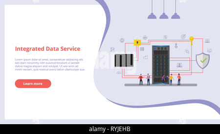 integrated data service concept with people server and secure icon ...