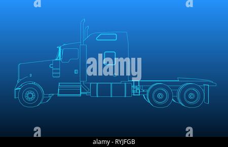 Background with the outline of the truck without a trailer. Vector illustration Stock Vector