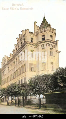 Hotels in Karlovy Vary, 1898, Karlovy Vary Region, Karlsbad, Kaiser Wilhelm, Kaiserstraße, Czech Republic Stock Photo