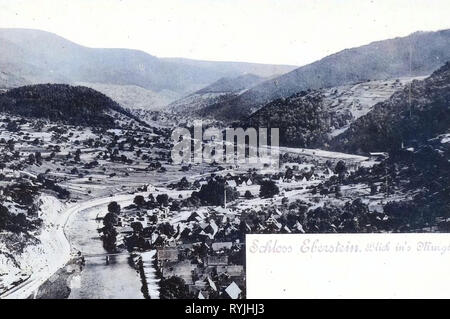 Bridges over the Murg (Northern Black Forest), Murg in Gernsbach, Buildings in Baden-Württemberg, Views from Schloss Eberstein (Gernsbach), 1898, Baden-Württemberg, Obertsrot, Hilpertsau, Murgtal (Northern Black Forest), Landscapes of the Northern Black Forest, Eberstein, Schloß, Blick ins Murgtal Stock Photo