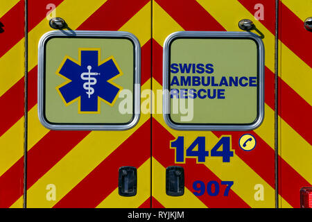 Swiss ambulance rescue.  Geneva. Switzerland. Stock Photo