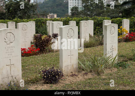 Sai Wan War Cemetery, a military graveyard in Chai Wan, Hong Kong, maintained by the Commonwealth War Graves Commission (CWGC). Stock Photo