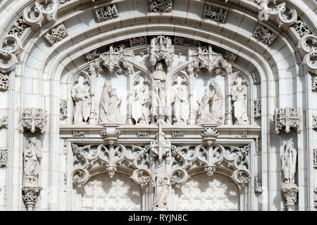 The royal monastery of Brou.  The church is a masterpiece of the Flamboyant Gothic style. Western portal. Bourg en Bresse. France. Stock Photo