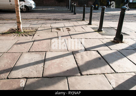 Around the UK - Old stone paving slabs remain in parts of Preston City Centre Stock Photo
