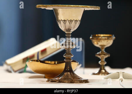 Cruets In Mass Roman catholic mass. Eucharist: Table of Word and Sacrament. Pair of ...