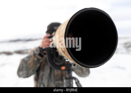 Nature photographer taking picture. Norway. Stock Photo
