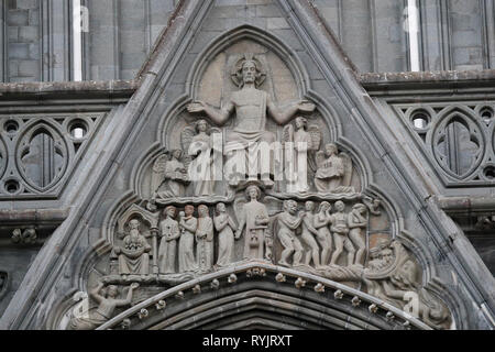 Nidaros Cathedral.  Jesus Christ. The last judgment. West front.  Trondheim. Norway. Stock Photo