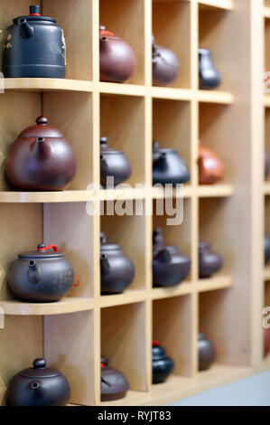 Tea-pots for sale in a shop.  Singapore. Stock Photo