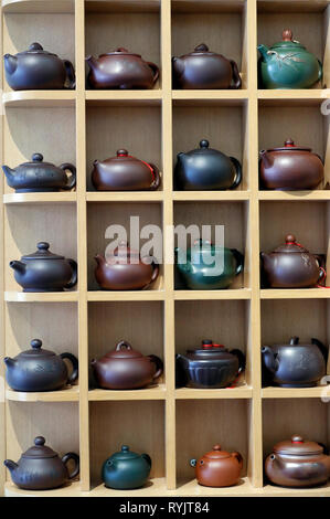 Tea-pots for sale in a shop.  Singapore. Stock Photo