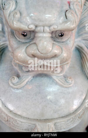 Mieu Ba Ngu Hanh buddhist temple. Imperial guardian lion. Marble statue.  Vung Tau. Vietnam. Stock Photo