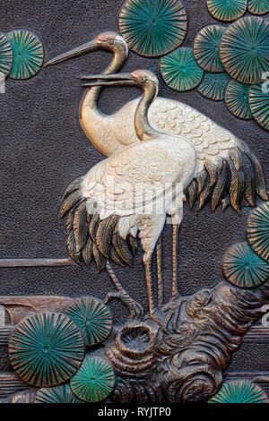 Linh Phong buddhist temple.  Red Crowned Cranes a symbolism of longevity and good luck. Dalat. Vietnam. Stock Photo