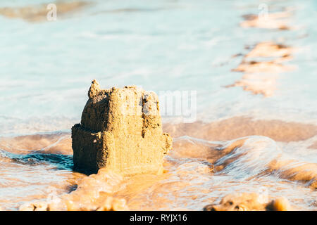 Small Sand Castle Built On Beach Stock Photo