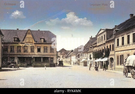 Covered wagons, Buildings in Grimma, 1915, Landkreis Leipzig, Grimma, Leipziger Platz, Germany Stock Photo