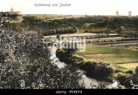 Rudelsburg, Saale, Bridges in Saxony-Anhalt, Burg Saaleck, 1918, Saxony-Anhalt, Germany Stock Photo
