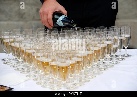 Champagne in the glases on the buffet table.  France. Stock Photo