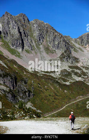 French Alps. Chamonix valley. Panorama of the Aiguilles Rouges massif from Planpraz.  France. Stock Photo