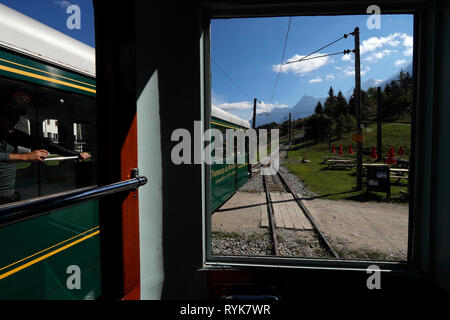 French Alps. The Mont Blanc Tramway (TMB) is the highest mountain railway line in France. Saint-Gervais.  France. Stock Photo