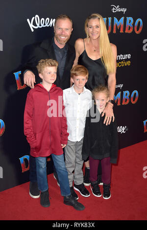 Kerri Walsh, her husband Casey Jenkins and their children Sundance Thomas Jennings, Joseph Michael Jennings and Scout Margery Jennings attending the world premiere of 'Dumbo' at the El Capitan Theatre on March 11;2019 in Los Angeles, California. Stock Photo