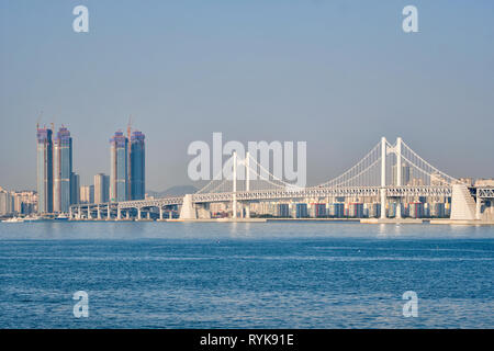 Gwangan Bridge and skyscrapers in Busan, South Korea Stock Photo