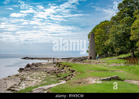 Chimney from old smelting works near Jenny Brown's Point, Silverdale, Lancashire Stock Photo