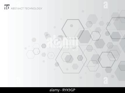 Abstract gray hexagon on white background. Geometric elements of design for modern communications, technology, digital, medicine, science concept. Vec Stock Vector
