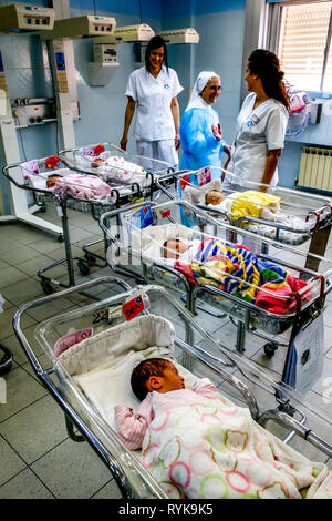 St Vincent de Paul hospital, run by the Daughters of Charity catholic missionaries in Nazareth, Israel. Neonatology ward. Stock Photo