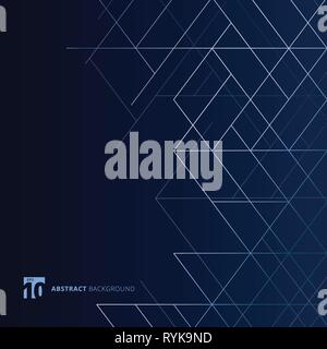 Abstract dimension lines silver color on dark blue background. Modern luxury style square mesh. Digital geometric abstraction with line. Vector illust Stock Vector