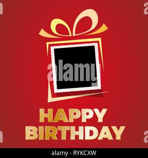 happy birthday background with photo, blank frame. Vector template with picture to insert Stock Vector