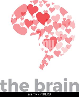 Creative logo of abstract brain. Vector illustration made hearts. Concept of person in love Stock Vector