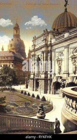 Georg-Treu-Platz, East facade (Kunstakademie Dresden), Exterior of the Frauenkirche, Dresden, Coselpalais, Outside stairs in Saxony, 1915, An der Kunstakademie, Kuppel der Frauenkirche, Germany Stock Photo