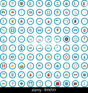 100 furlough icons set, cartoon style Stock Vector