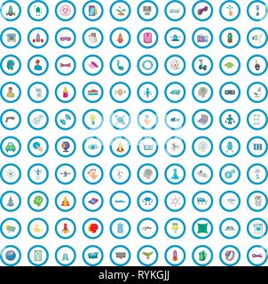 100 future technology icons set, cartoon style Stock Vector